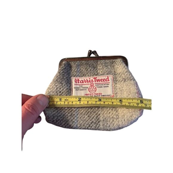 Vintage Harris Tweed Coin Purse Wool Plaid Wallet Kiss Snap Close Scotland Cream - Picture 2 of 4